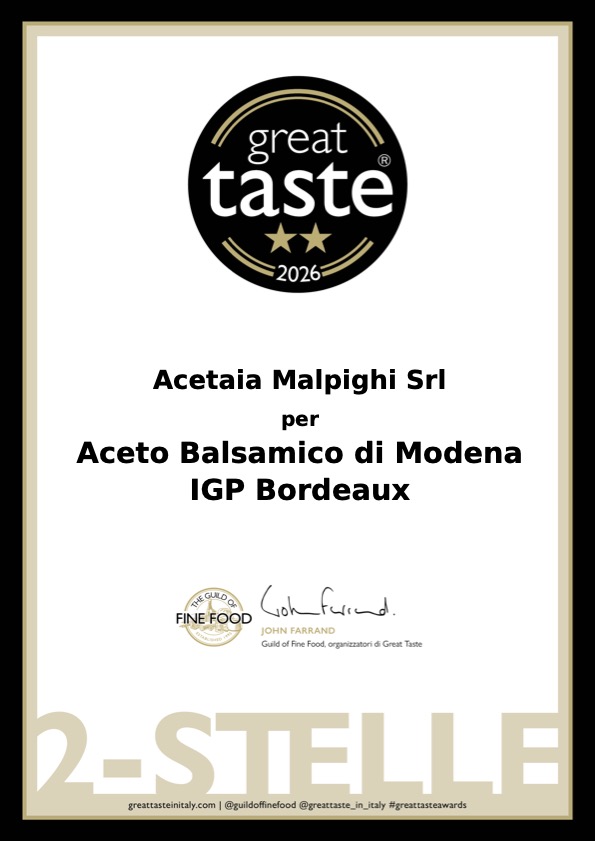 Great Taste, 2 Stelle Oro per l&rsquo;Aceto Balsamico di Modena IGP Bordeaux