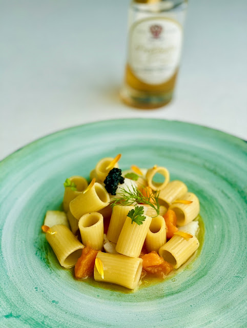 Mezzi rigatoni, baccal&agrave;, zucca e Condimento Bianco Prelibato Riserva