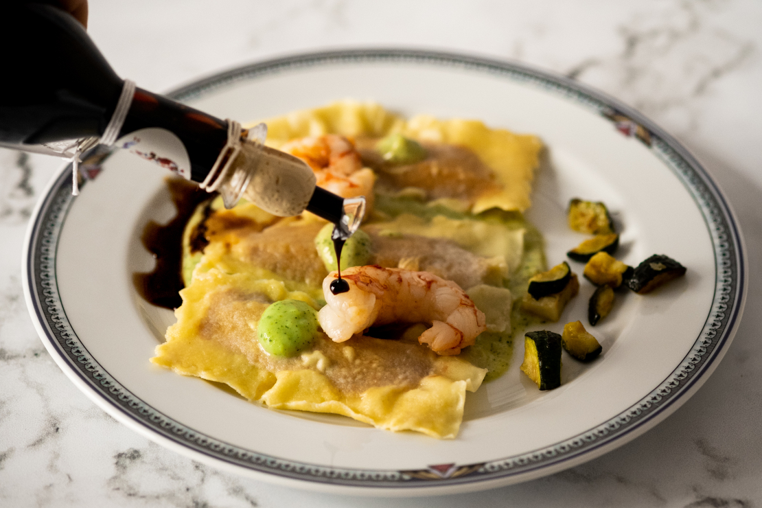 Ravioli di pesce con Aceto Balsamico Tradizionale di Reggio Emilia
